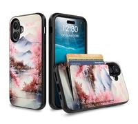 for iPhone 17 Case Wallet Case with Credit Card Holder Dual Layer Shock Proof Protective Phone Case for iPhone 17 6.3 inch 2025 - Mountain Cherry Blossom