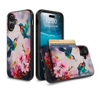 for iPhone 17 Case Wallet Case with Credit Card Holder Dual Layer Shock Proof Protective Phone Case for iPhone 17 6.3 inch 2025 - Hummingbird Cherry Blossoms