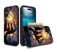 for iPhone 17 Case Wallet Case with Credit Card Holder Dual Layer Shock Proof Protective Phone Case for iPhone 17 6.3 inch 2025 - Cherry Blossom Cat Moon