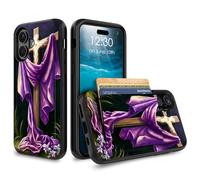 for iPhone 17 Case Wallet Case with Credit Card Holder Dual Layer Shock Proof Protective Phone Case for iPhone 17 6.3 inch 2025 - Purple Wood