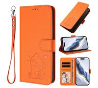 for iPhone 17 Pro Case, Embossed Cat Shockproof Premium Leather Folio Cover Magnetic Protection Book Wallet Flip with Card Slots Kickstand for iPhone 17 Pro Phone Case orange