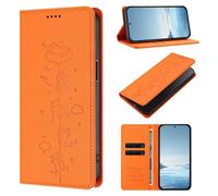 for iPhone 17 Pro Max Case, Embossed Cat Flip PU Leather Shockproof Wallet Phone Cases Folio Slim Fit Magnetic Protective Cover with Stand Card Holder Slots for iPhone 17 Pro Max orange