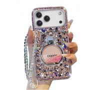 for iPhone 17 Pro Max Case for Women Girls,Luxury Plating Bling Glitter Diamond Design,iPhone 17 Pro Max Phone Case Girly Handmade Sparkle Rhinestone Soft TPU with Ring Stand and Bead Strap Pink