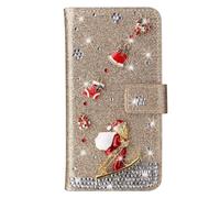 for iPhone 17 Pro Max Case, Glitter Christmas PU Leather Handmade Bling Sparkly Diamonds Buckle Gems Butterfly Wallet Phone Cases Protective Cover with Stand Card Slots Magnetic for iPhone 17 Pro Max