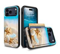 for iPhone 17 Pro Max Case Wallet Case with Credit Card Holder Dual Layer Shock Proof Protective Phone Case for iPhone 17 Pro Max 6.9 inch 2025 - Seashell On Beach