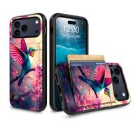 for iPhone 17 Pro Max Case Wallet Case with Credit Card Holder Dual Layer Shock Proof Protective Phone Case for iPhone 17 Pro Max 6.9 inch 2025 - Cherry Blossom and Hummingbird