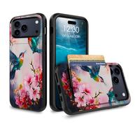 for iPhone 17 Pro Max Case Wallet Case with Credit Card Holder Dual Layer Shock Proof Protective Phone Case for iPhone 17 Pro Max 6.9 inch 2025 - Hummingbird Cherry Blossoms