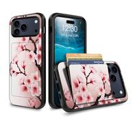 for iPhone 17 Pro Max Case Wallet Case with Credit Card Holder Dual Layer Shock Proof Protective Phone Case for iPhone 17 Pro Max 6.9 inch 2025 - Pink Cherry Tree