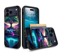 for iPhone 17 Pro Max Case Wallet Case with Credit Card Holder Dual Layer Shock Proof Protective Phone Case for iPhone 17 Pro Max 6.9 inch 2025 - Cherry Blossom Moon