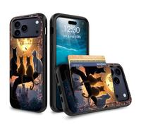 for iPhone 17 Pro Max Case Wallet Case with Credit Card Holder Dual Layer Shock Proof Protective Phone Case for iPhone 17 Pro Max 6.9 inch 2025 - Cherry Blossom Cat Moon