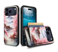 for iPhone 17 Pro Max Case Wallet Case with Credit Card Holder Dual Layer Shock Proof Protective Phone Case for iPhone 17 Pro Max 6.9 inch 2025 - Mountain Cherry Blossom