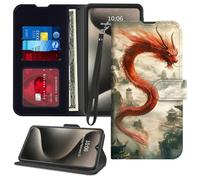 for iPhone 17 Pro Max Phone Case 6.9" Wallet with Credit Card Holder Wrist Strap PU Leather RFID Blocking Magnetic Flip Kickstand Card Slots Case Cover for iPhone 17 Pro Max 2025,Chinese Red Dragon