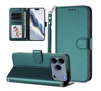 for iPhone 17 Pro Wallet Case, Slim Leather Wallet Phone Case with Card Slots, Wrist Strap & Kickstand, Shockproof Protective Cover for Men Women(Dark Green)