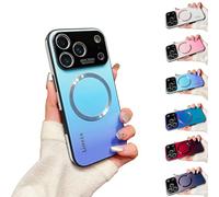 For iPhone 17 Promax Gradient Glass-Gloss Magnetic Case Compatible with Magsaf, Full Body Slim Design with Shockproof Air Cushion Protection, for Men and Women (Light Blue,12promax)