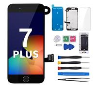 for iPhone 7 Plus Screen Replacement with Home Button 5.5inch Black, 7Plus LCD Display Digitizer Full Assembly Repair Kit with Front Camera Earpiece Speaker Sensor, Fix Tools for A1661, A1784, A1785