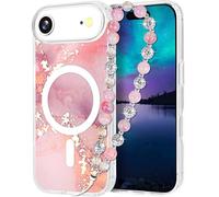For iPhone Air Case Compatible with MagSafe Protective Glitter Cute Cover for Women Girls with Phone Charm Lanyard Wrist Strap, Shockproof Hard Shell Marble Purple