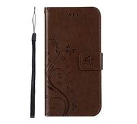 for iPhone Air Case, Shockproof PU Leather Flip Notebook Wallet Phone Case Embossed Floral Butterfly with Magnetic Closure Kickstand Card Holder Folio Slim Fit Soft TPU Bumper Protective Cover brown
