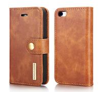 for iPhone SE 2020 Genuine Leather Wallet Case, Detachable 2 in 1 Split Leather Wallet Phone Cover,Magnetic Pouch Shell Brown