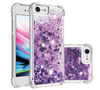 For iPhone SE 2022 Case, iPhone SE 2020 / iPhone 8 / iPhone 7 Case, Girly Bling Glitter Sparkle Quicksand Floating Liquid Clear Transparent Soft Silicone Bumper ShockProof Phone Cover, Purple
