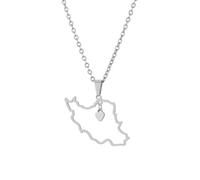 For Iran Stainless Steel Map Pendant Necklace Earrings And Ring Set Fashionable And Versatile Suitable For Men Women Brides And Grooms Suitable For Wedding Parties Various Festivals (silver)
