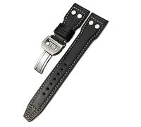 for IWC Big Pilot Watch TOP Gun Spitfire Le Petit Prince Calfskin Strap 20mm 21mm 22mm Genuine Leather Rivet Watchband (Color : Black White Smooth, Size : 21mm)