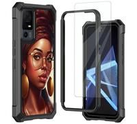 for Jitterbug Smart 4 Case/TCL 40XL/TCL 40T Phone Case, with Tempered Glass Screen Protector,Shockproof Durable PC and TPU Bumper Raised Corner Edge Case for TCL 40XL,American Black Girl Women