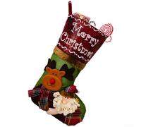 For Kids Christmas Stockings with Cartoon Santa, Snowman, and Reindeer Patterns, Large Size 47cm Height, Polyester Material, Suitable for Hanging on Mantels and Doors (Moose Style)