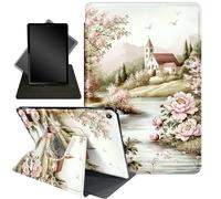 for Kindle Fire 7 case 2019 2017 Release 9th 7th Generation,360 Degree Rotating Stand Smart Protective Cover Case for Fire 7 2019,Pink Flower and River
