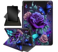 for Kindle Fire 7 case 2019 2017 Release 9th 7th Generation,360 Degree Rotating Stand Smart Protective Cover Case for Amazon fire 7 Tablet 9th/7th Generation,Blue Pink Roses Butterfly