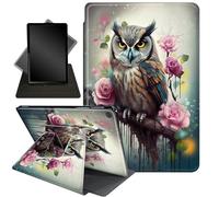 for Kindle Fire 7 case 2019 2017 Release 9th 7th Generation,360 Degree Rotating Stand Smart Protective Cover Case for Amazon fire 7 Tablet 9th/7th Generation,Cute Owl Roses Flower