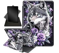 for Kindle Fire 7 case 2019 2017 Release 9th 7th Generation,360 Degree Rotating Stand Smart Protective Cover Case for Amazon fire 7 Tablet 9th/7th Generation,Wolf Purple Rose Flowers