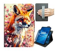 for Kindle Fire 7 Tablet Case 12th Generation 2022 Release 360 Degree Rotating Stand Lightweight Protective Tablet Cover with Auto Wake/Sleep,Magnetic Clasp & Hand Strap - Chrysanthemum Fox