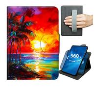 for Kindle Fire 7 Tablet Case 12th Generation 2022 Release 360 Degree Rotating Stand Lightweight Protective Tablet Cover with Auto Wake/Sleep,Magnetic Clasp & Hand Strap - Sea and Palm Trees at Sunset