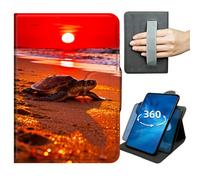 for Kindle Fire 7 Tablet Case 12th Generation 2022 Release 360 Degree Rotating Stand Lightweight Tablet Cover with Auto Wake/Sleep,Magnetic Clasp & Hand Strap - Sea Turtle on Beach at Red Sunset