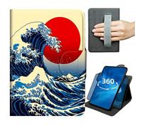 for Kindle Fire 7 Tablet Case 9th/7th Generation 7 inch 2019/2017 Release 360 Degree Rotating Stand Lightweight Protective Tablet Cover with Auto Wake/Sleep,Magnetic Clasp & Hand Strap - Wave and Sun