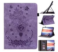 for Kindle Fire HD 8 & 8 Plus Tablet (12th/10th Generation, 2022/2020) Case, Premium PU Leather Butterfly Flower Shockproof Multi-Angles Stand Slim Fit Lightweight Cover, purple