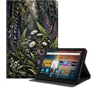 for Kindle Fire HD 8 and Fire HD 8 Plus Tablet (12th/10th Generation, 2024/2022/2020), Slim PU Leather Folio Cover with Auto Wake/Sleep, Multi-Angle Stand Cover, Night Garden Ferns Flowers