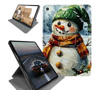 for Kindle Fire HD 8 Tablet (8th/7th/6th Generation, 2018/2017/2016 Release) Tablet Case-360 Rotating Stand Folding Protective Cover with Auto Sleep/Wake,Snowman with Hat