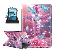 for Kindle Fire HD8 (2016/2017/2018) Case, 8" PU Leather Folio Cover with Multi-Angle Rotating Stand, Auto Sleep/Wake, Protective Case for Fire HD8 TabletPink Cross Jesus