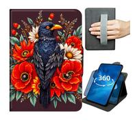 for Kindle Fire Max 11 Case 13th Generation 11 inch 2023 Release 360 Degree Rotating Stand Lightweight Protective Tablet Cover with Auto Wake/Sleep,Magnetic Clasp & Hand Strap,Crow and The Red Flowers