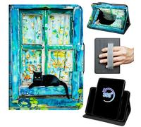 for Kindle Fire Max 11 Case 13th Generation 11 inch 2023 Release 360 Rotating Degree Stand Auto Wake/Sleep Protective Cover with Hand Strap & Magnetic Clasp - Black Cat in The Window