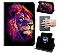 for Kindle Fire Max 11 Case 13th Generation 11 inch 2023 Release 360 Rotating Degree Stand Auto Wake/Sleep Protective Cover with Hand Strap & Magnetic Clasp - Colorful Red Lion