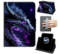 for Kindle Fire Max 11 Case 13th Generation 11 inch 2023 Release 360 Rotating Degree Stand Auto Wake/Sleep Protective Cover with Hand Strap & Magnetic Clasp - Purple Dragon on Black