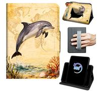 for Kindle Fire Max 11 Case 13th Generation 11 inch 2023 Release 360 Rotating Degree Stand Auto Wake/Sleep Protective Cover with Hand Strap & Magnetic Clasp - Cute Dolphin on Map