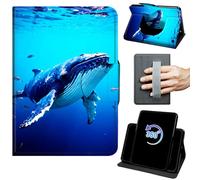 for Kindle Fire Max 11 Case 13th Generation 11 inch 2023 Release 360 Rotating Degree Stand Auto Wake/Sleep Protective Cover with Hand Strap & Magnetic Clasp - Blue Whale Swimming