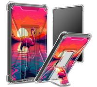 for Kindle Paperwhite 11th Generation 6.8" and Signature Edition 2021 Soft Case, Transparent Back with Pink Flamingo Sunset Sky, Corner Protection Shockproof Cover with Hard Kickstand
