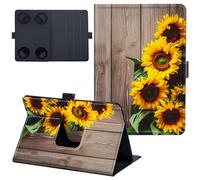 for Kindle Paperwhite Case 2024 12th Generation 7 inch Lightweight 360 Degree Rotating PU Leather Cover with Multi-Angle Viewing Stand Tablet Case - Sunflowers on The Wood