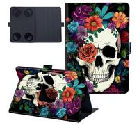 for Kindle Paperwhite Case 2024 12th Generation 7 inch Lightweight 360 Degree Rotating PU Leather Cover with Multi-Angle Viewing Stand Tablet Case - Cute Skull Flower