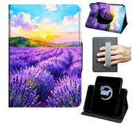 for Kindle Scribe Case for Kindle Scribe Cover 10.2 inch 2022/2024 360 Rotating Degree Stand Auto Wake/Sleep Protective Cover with Hand Strap & Magnetic Clasp - Watercolor Lavender Flowers Sunset