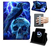 for Kindle Scribe Case for Kindle Scribe Cover 10.2 inch 2022/2024 Release 360 Rotating Degree Stand Auto Wake/Sleep Protective Cover with Hand Strap & Magnetic Clasp - Crow and Skull